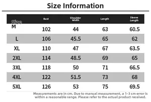 Detailed size chart for men leather jackets with bust shoulder and sleeve measurements