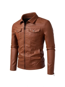 Men Fashion PU Leather Jacket Slim Fit Biker Style Lapel Zipper Outerwear Spring Autumn Winter Casual Faux Leather Coat
