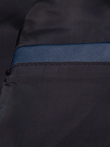Detail of premium PU leather lining and neat stitching on men's casual jacket