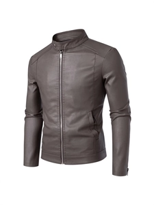 Giacca da Moto in Pelle PU da Uomo Slim Fit Collo Alto Giubbotto da Motociclista Con Cerniera Cappotto Casual Antivento
