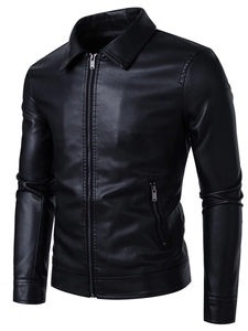 Men Fashion Lapel Faux Leather Jacket Slim Fit Zipper Motorcycle Biker Coat Durable PU Outerwear Casual Autumn Clothing