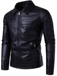 Men PU Leather Jacket Faux Leather Zipper Closure Slim Fit Windproof Motorcycle Racing Locomotive Outwear For Men