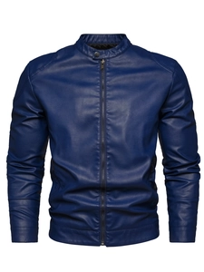 Men's Vintage Motorcycle PU Leather Jacket Casual Stand Collar Slim Fit Faux Leather Moto Biker Bomber Jacket Outerwear Coat