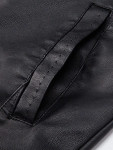 Detailed close-up of premium black PU leather texture with high-quality stitching craftsmanship