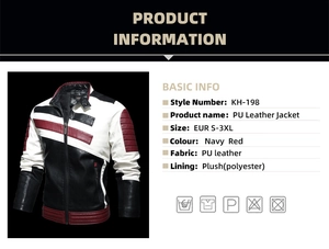 Détail de la veste de motard tricolore en similicuir pour hommes avec col montant et doublure