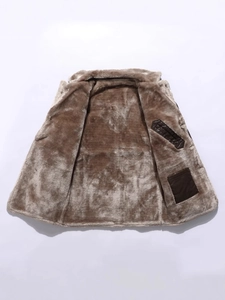 Men's business PU leather jacket with plush lining and internal zipper pocket details