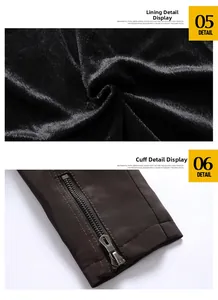 Details des dicken Kunstfellfutters und der Metallreißverschluss-Manschetten der Lederjacke