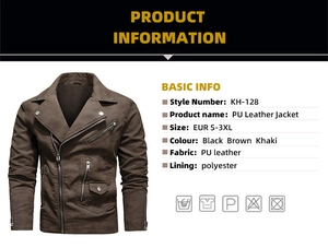 Detail view of brown biker PU leather jacket with multiple zippers and pleated cuffs