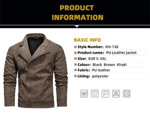 Detailed view of the brown PU leather motorcycle jacket with asymmetric zipper design