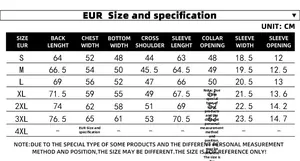 Detailed European size chart for men's PU biker jacket with dimensions from S to 4XL