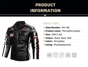 Détail d'une veste de motard en cuir PU pour homme avec doublure polaire et écussons