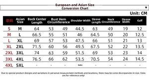 Detailed size chart for men's PU racing jacket comparing EU and Asian sizes in centimeters