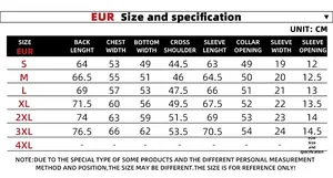 Detailed size chart for men racing jacket with measurements from size S to 4XL in centimeters