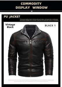 Detail of retro black PU leather jacket with faux fur collar and quilted shoulder stitching