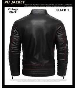 Detailed back view of vintage faux leather jacket with distressed brown highlights on sleeves