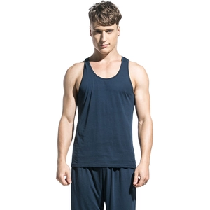 Men's navy modal cotton workout tank top and loose athletic pants set for fitness