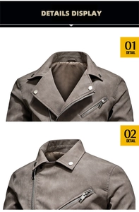 Detail view of the biker jacket showing metal zippers and textured faux leather fabric