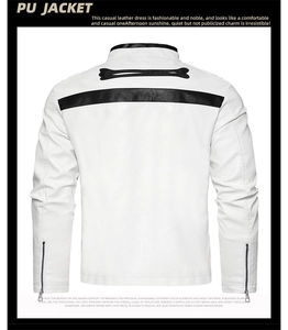 Detail of white PU leather jacket featuring black bone pattern and silver wrist zippers