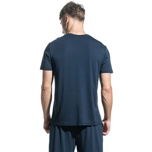Navy blue modal V-neck short sleeve men's T-shirt showing back view fit and soft fabric