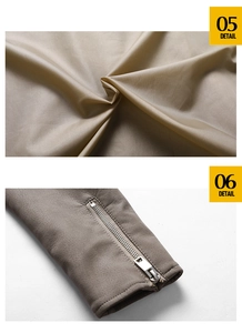 Detailed macro view of khaki silk lining and textured brown leather cuff with silver zippers