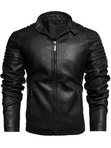 Men Motorcycle PU Leather Jacket Fleece Lined Thick Warm Winter Coat Stand Collar Quilted Biker Outerwear Casual Men Clothing