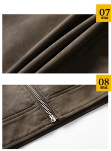 Macro shot of dark brown PU leather texture and premium metal zipper on motor jacket