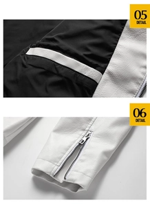 Detail of premium PU leather stitching and metallic zipper cuff on Halloween skull jacket
