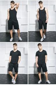 Collage de conjuntos de ropa de casa de modal negro para hombre con camiseta y short
