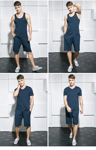 Conjunto de ropa de estar de modal azul marino para hombre con camiseta sin mangas