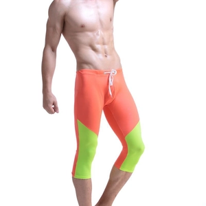 Men's Quick Dry Compression Tights Swimming Trunks Breathable Sport Leggings For Bodybuilding Fitness Surfing Beach Workout Color Block Capri Pants
