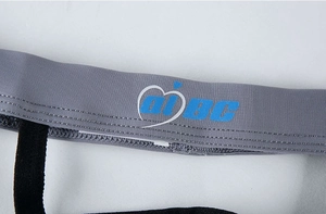 Detail of grey ice silk men thong waistband featuring AIBC logo and high elasticity