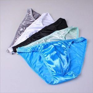 Men's sexy low waist silk-like briefs set in five vibrant colors including mint and royal blue
