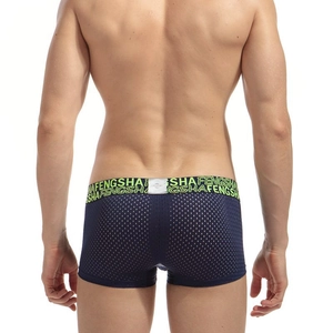 Boxer homme bleu foncé en maille respirante à séchage rapide, vue arrière sur modèle
