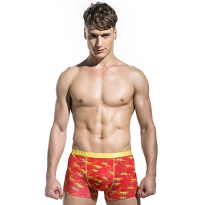 Herren Boxer-Shorts in Rot mit gelbem Motorrad-Print und elastischem Markenbund