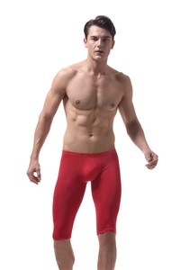 Close-up of men's red ice silk sports shorts in high-elasticity quick-dry fabric