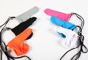 Men's sexy thong set with adjustable rings in silver, black, orange, pink, blue, and white