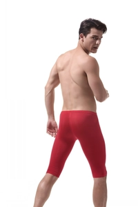 Rear view of men's red ice silk compression shorts with breathable athletic fit