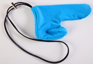 Close-up of bright blue elastic fabric for men with a silver spring adjustment buckle