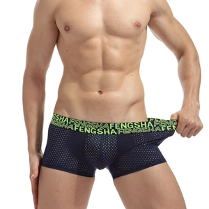 Boxers pour Hommes en Maille Respirante Nylon Élastique Séchage Rapide Poche U-Convexe Sous-vêtements avec Entrejambe en Coton