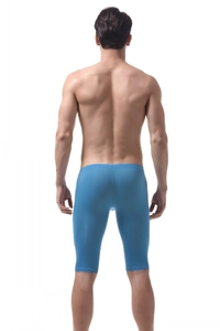 Rear view of men's sky blue ice silk slim athletic shorts with ergonomic tailoring