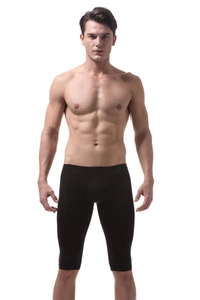 Detail view of men's black ice silk compression shorts with high-elastic breathable fabric