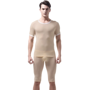 Close-up of men's ice silk base layer set featuring breathable high-elasticity fabric