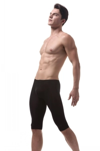 Side view of men's black ice silk compression shorts with ergonomic athletic fit