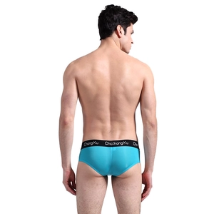 Men's blue stretch briefs with a black elastic waistband featuring the Chang Ku brand logo