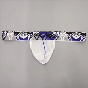 Men's ice silk jockstrap with breathable white pouch and blue textured low-rise waistband