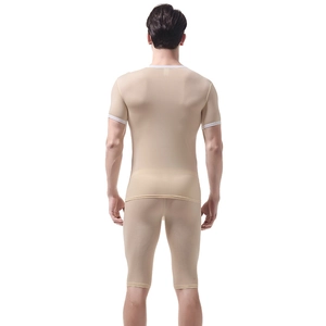 Detail view of men's ice silk slimming base layer set with seamless back support design