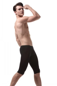 Side view of men's black quick-dry ice silk sports shorts with high elastic compression fit