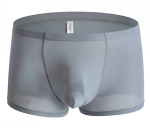 Detailed view of light blue ice silk boxers featuring 3D U-pouch and breathable mesh