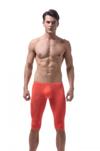 Men's bright orange ice silk mid-thigh boxer briefs with ultra-thin breathable fabric