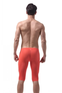 Rear view of men's red ice silk athletic shorts featuring high elasticity and tight fit